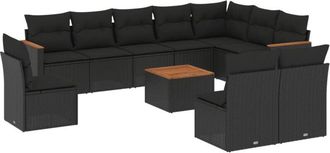 vidaXL Set De Sof&aacute;s De Jard&iacute;n 11 Pzas Y Cojines Rat&aacute;n Sint&eacute;tico Negro Vidaxl