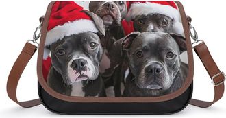 Generic Merry Christmas Dogs Crossbody Bag Womens Handbag PU Message Bags Shoulder Purse with Adjustable Strap