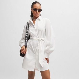 HUGO BOSS Dames Hugo Kaisanna Relaxed-Fit Overhemdjurk in Wit