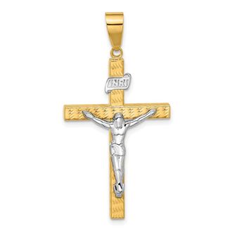 Diamond2Deal 14k Two-tone Gold Polished and Diamond-cut Crucifix Pendant