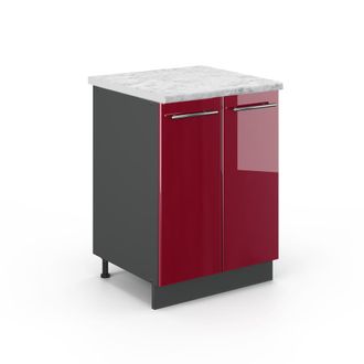 Vicco Mueble Bajo De Cocina Fame-line, Rojo Burdeos Alto Brillo, 60 Cm, Et M&aacute;rmol Vicco