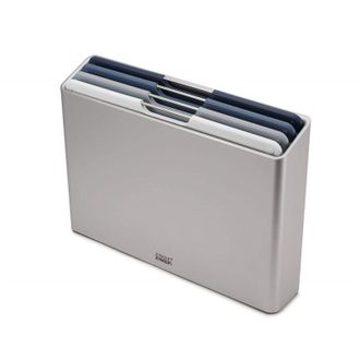 Joseph Joseph Joseph&joseph - Joseph Joseph Folio - Set di 4 pezzi, Taglieri da cucina in plastica, con custodia porta taglieri- Grande, Argentato/Blu sfumato