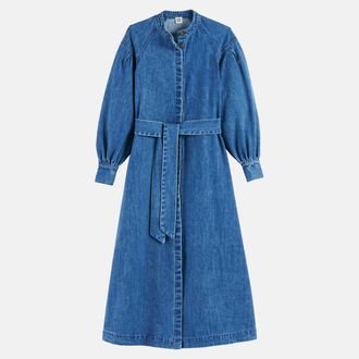 La Redoute Collections Lange jeansjurk met lange mouwen en een strikriem