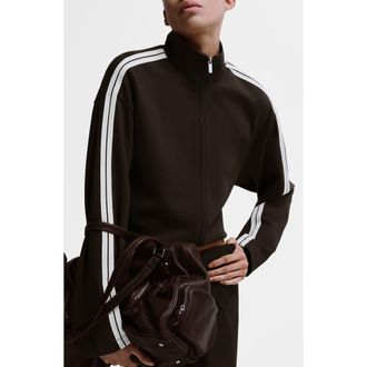 Mango Stripe Front Zip Jacket in Brown at Nordstrom, Size X-Small