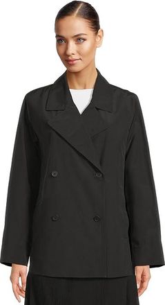 Eileen Fisher Light Cotton Nylon Notch Collar Trench Coat Womens Coat Black : SM, Cotton/Nylon