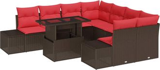 vidaXL Conjunto De Sof&aacute; De Jard&iacute;n 9 Uds. Marr&oacute;n Rat&aacute;n Sint&eacute;tico Vidaxl