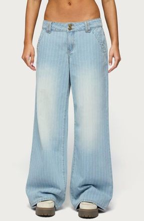 Edikted Cory Stripe Low Rise Wide Leg Jeans in Light-Blue at Nordstrom, Size X-Large