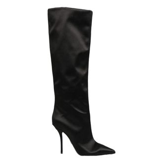 Dolce & Gabbana Satijnen Hoge Laarzen - Dames - Laarzen met Hak - Zwart - 39 EU - Satijn - Schoenen