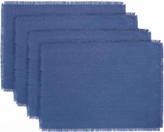 Solino Home Linen Placemats Set of 4, 14 x 19 Inch for Dining Table, Holiday and Everyday Table Decor - Fringe in Vintage Blue at Nordstrom, Size
