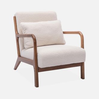 Sweeek Sill&oacute;n Escandinavo De Borreguito Y Madera De Hevea, Lorens Borreguito, Blanco, 65x80x79 Cm