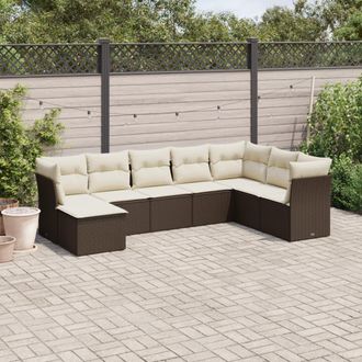 vidaXL Set Sof&aacute;s De Jard&iacute;n 8 Piezas Y Cojines Rat&aacute;n Sint&eacute;tico Marr&oacute;n Vidaxl