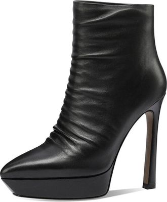 TinaCus Handmade Womens Genuime Leather Platform Plicated Side Zipper Pointed Toe High Stiletto Heel Ankle Boots Shoes, Black Heel 3.95, 5.5 UK