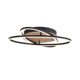 QAZQA Qazqa - Moderno L&aacute;mpara De Techo Negra Con Madera De Nogal Con Led De 3 Pasos Regulable 2-luces - Kane Pl&aacute;stico /aluminio /acero Redonda /otros Incluy
