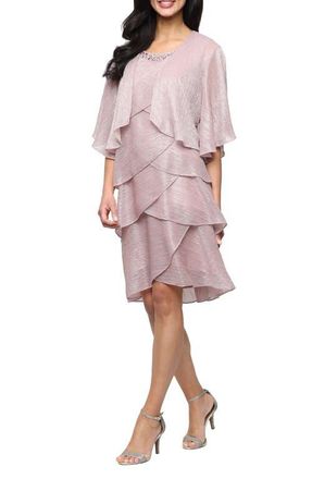 S.L. Fashions Metallic Tiered Sleeveless Dress with Jacket in Faded Rose at Nordstrom, Size 14