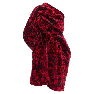 Dries Van Noten Runway Delta red rose velvet quilted one shoulder dress FR38 M