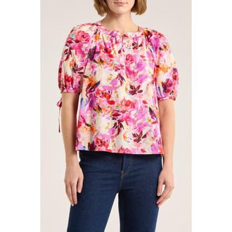 Ulla Johnson Vienne Floral Print Puff Sleeve Top in Azalea at Nordstrom Rack, Size 12