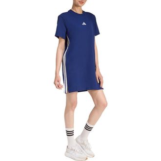 adidas Essential 3-Stripes T-Shirt Dress in Dark Blue/White at Nordstrom Rack, Size X-Small