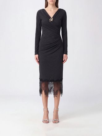 Blumarine Jersey Sheath Midi Dress with V-Neck and Lace Inserts