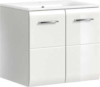 Inosign Waschbeckenunterschrank 2 Stk. tlg. Florenz, Waschtisch inkl. Waschbecken, Weiss Hochglanz Tiefzieh