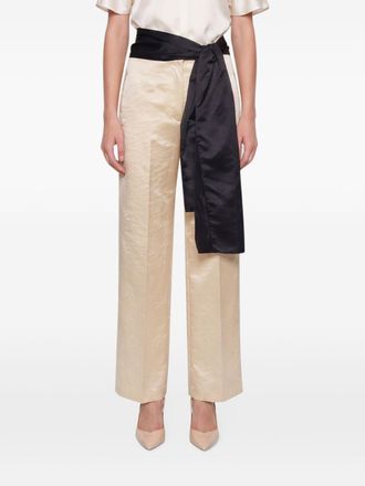 Forte_Forte Hammered Cotton Colorblock Trousers - Beige