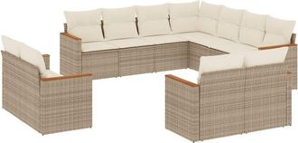 vidaXL Set De Sof&aacute;s De Jard&iacute;n 11pzas Con Cojines Rat&aacute;n Sint&eacute;tico Beige Vidaxl