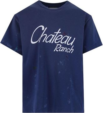 Gallery Dept. Vintage-Style Blue Cotton T-Shirt With Contrast Logos