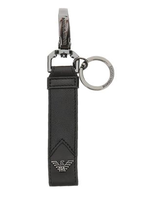 Emporio Armani logo-charm keyring - men - Sheep Nappa Leather/Brass - One Size - Black