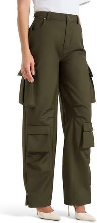 Mani&egrave;re De Voir Emilie Tailored High Rise Cargo Trousers in Olive at Nordstrom, Size 12
