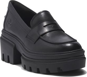 Timberland Everleigh Platform Penny Loafer in Black Full Grain at Nordstrom, Size 10