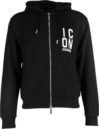 Dsquared2 Zwart Print Rits Hoodie - Heren - Vesten met rits - Zwart - XS - Katoen - Hoodies & sweatvesten