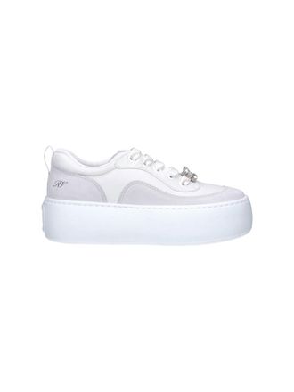 Roger Vivier White Low-Top Leather Crystal-Embellished Laces Sneakers