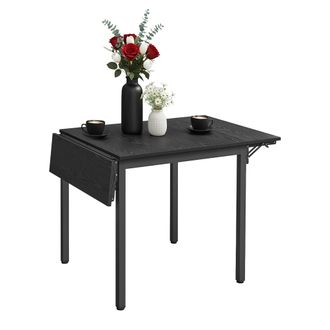Relaxdays Relaxdays Mesa De Comedor Abatible, 2-4 Personas, Al X An X Pr: 76 X 120 X 78 Cm, Ahorra Espacio, Mdf Y Hierro, Negro