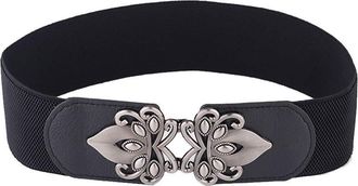 Generic Retro Wide Waistband Elastic Dress Waist Belt Buckle ladies Belt Suspenders Leather (black, One Size)