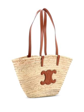 Celine Triomphe Basket Shoulder Bag Raffia with Leather Medium tote bag - Marrone