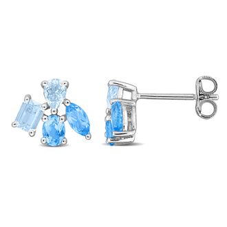 Mimi & Max Multi-Gem Cluster Stud Earrings Sterling Silver