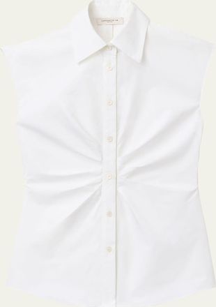 Lafayette 148 New York Pleated-Front Organic Cotton Poplin Shirt