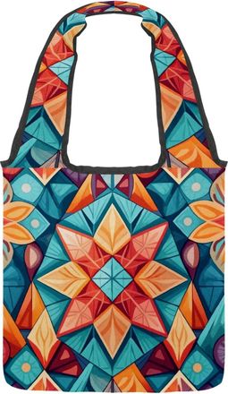 Generic Abstract Colorful Triangles Reversible Canvas Shoulder Tote - Double-Sided Print, 12oz Cotton, 27cm Drop, Fold-Flat Bag for Travel, Shopping, Street O