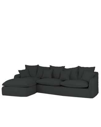 Deco Wood Sof&aacute; con chaise longue izquierdo desenfundable azul 3 plazas