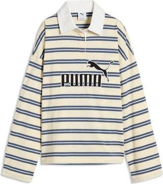 Puma (WMNS) PUMA Elevated Essentials Oversized Rugby Polo Buttercream Striped 638345-88