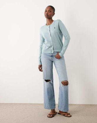 Polo Ralph Lauren cardigan in maglia fine con logo icon, verde chiaro