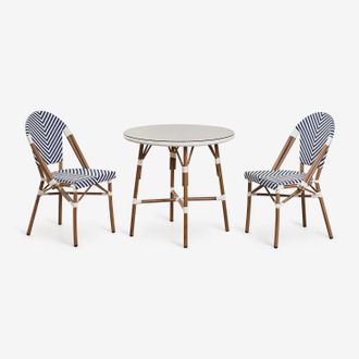 Sklum Sklum - Set De Mesa Redonda &Oslash;80 Cm Y 2 Sillas De Comedor Apilables En Aluminio Brielle Bistro