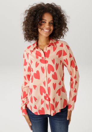 Aniston Hemdbluse ANISTON CASUAL, Damen, Gr. 36, rosa, rot, Web, Obermaterial: 100% Viskose, bedruckt, gemustert, figurumspielend h&uuml;ftbedeckend, 1-Knopf-Mansc