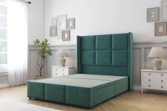 Sloomy Beaumont Plush Divan Base 2 Drawers-54 Wing Headboard & Footboard in Emerald | Size: Small Double