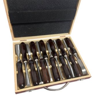 Elle Juego De 12 Cinceles Para Madera. Acero De Alta Calidad Para Tallado De Precisi&oacute;n. Longitud: 220 Mm. Ancho: De 7 A 26 Mm. Dise&ntilde;o Ergon&oacute;mico Para Usar 