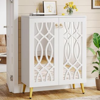 Tribesigns Tribesigns Scarpiera A Specchio, 5 Livelli Bianco Moderno Organizzatore Scarpe Armadio Con Ante, Grande In Legno Autoportante 25 Paia Scarpiera Armadi