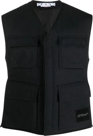 Off-white Wave Tag Gewatteerd Vest Zwart - Heren - Bodywarmers - Zwart - M - Katoen - Jassen