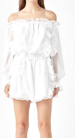 endless rose Off The Shoulder Ruffled Romper In White