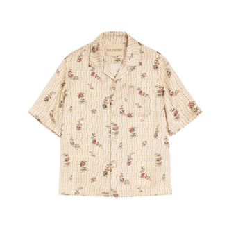 Valentino Floral Short Sleeve Shirt - Heren - Overhemden - Beige - Maat: XL Zijde
