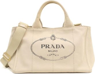 Prada Beige Canvas Tote Bag (Pre-Owned)