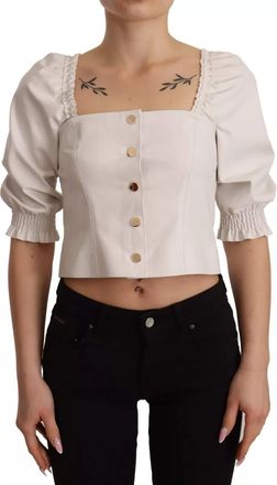Pinko Square Neck Button Down Crop Womens Blouse (Pre-Owned)